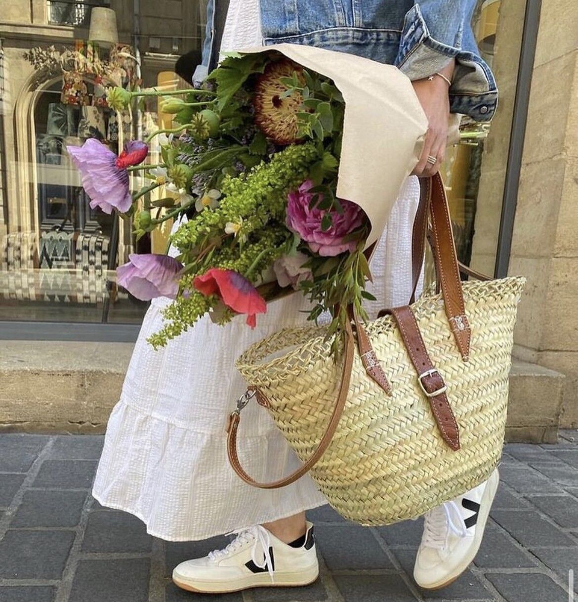 Cestino Palavas in palma e pelle