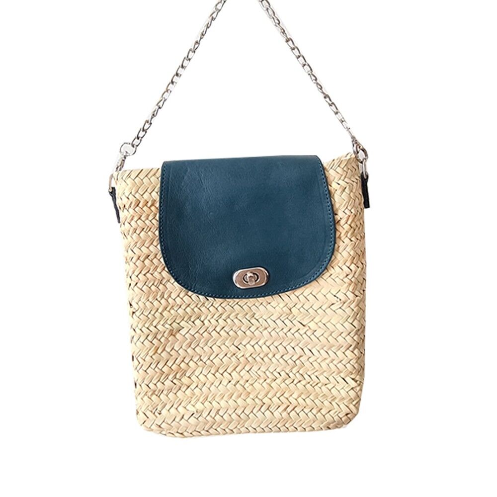 Korbwaren und Ledertasche: Rio - Blau