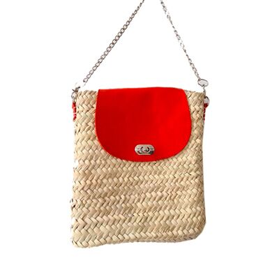 Basketwork and leather bag: Rio - Coral