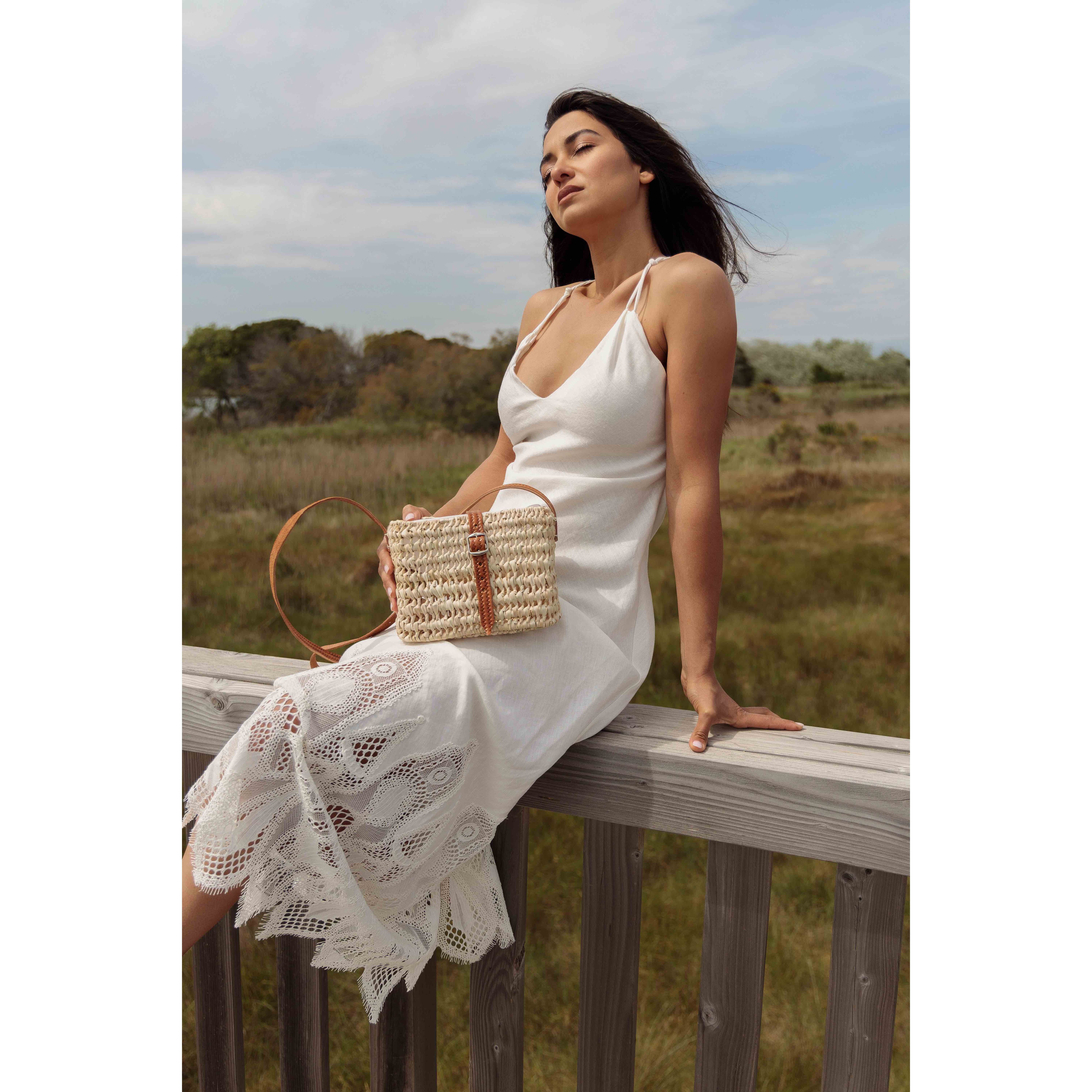 Cestino Touquet in palma e pelle