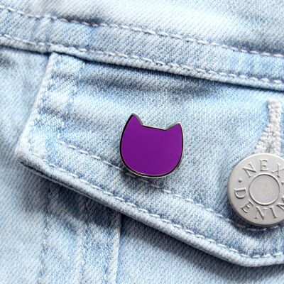 Mini cat pin badge - purple
