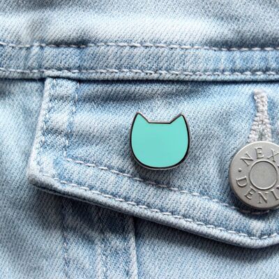 Mini cat pin badge - turquoise