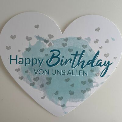 Herzkarte 21,5 x 18,5 cm - Happy Birthday von uns allen