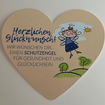 Herzkarte 21,5 x 18,5 cm - Herzlichen Glückwunsch - wir wünschen dir einen Schutzengel für Gesundheit und Glücklichsein