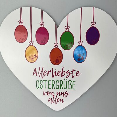 Herzkarte 21,5 x 18,5 cm - Allerliebste Ostergrüße von uns allen