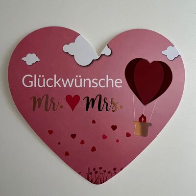 Biglietto cuore 21,5 x 18,5 cm - Congratulazioni Mr. & Mrs.