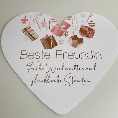 Heart card 21.5 x 18.5 cm - Best friend - Merry Christmas and happy hours