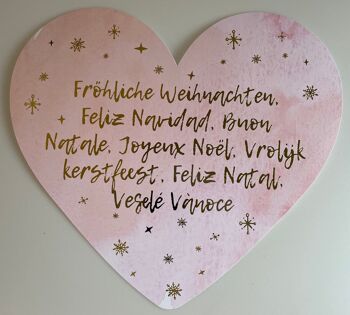 Coeur décoratif XXL 34 x 30 cm - Merry Christmas, Feliz Navidad, Buon Natale, Joyeux Noël, Vrolijk kerstfeest, Feliz Natal, Veselé Vànoce 1