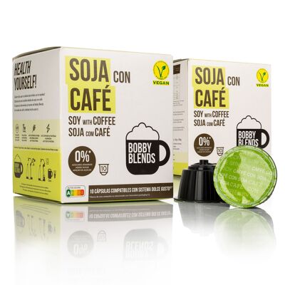 Bobby Blends - Cafe con Bebida Vegetal de Soja Compatible con Sistema de Cafetera Dolce Gusto - 20 Capsulas de Cafe Vegano sin Gluten ni Azucares Añadidos - Cafe Veggie