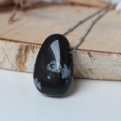 Collier de pierres précieuses - Obsidienne flocon de neige