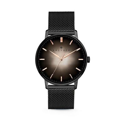 Kaliber Uhr mit schwarzem Mesh-Armband und schwarz plattiertem 40-mm-Gehäuse in Roségold