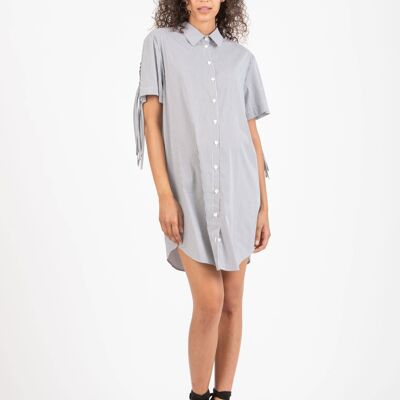 DRESS IN COTTON POPLIN WITH FRINGES