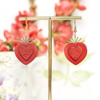 Boucles d'oreilles Coeurs sacrés en cuir rouge