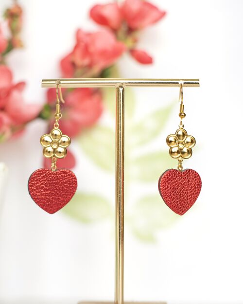 Boucles d'oreilles Coeurs sacrés en cuir rouge