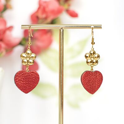 Boucles d'oreilles Coeurs sacrés en cuir rouge