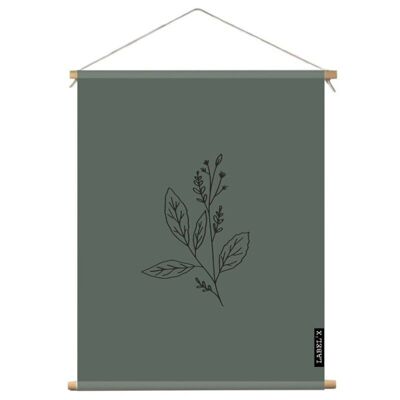 Cartel textil dentro de flores silvestres verdes