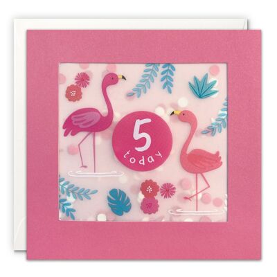 Age 5 Flamingos Paper Shakies Card