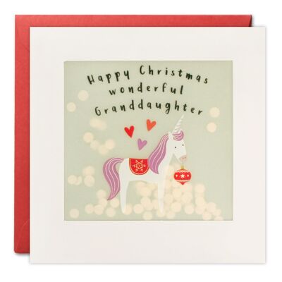Granddaughter Unicorn Christmas Paper Shakies Card