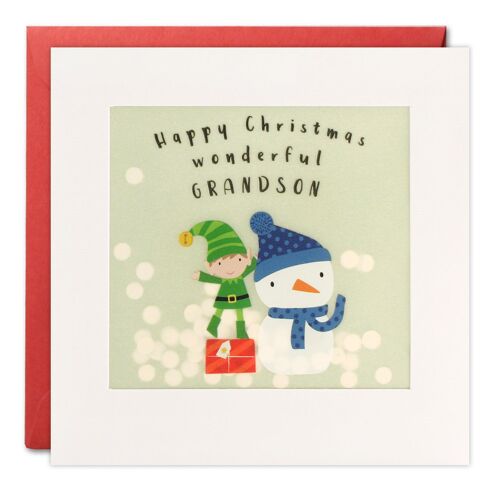 Grandson Elf Christmas Paper Shakies Card