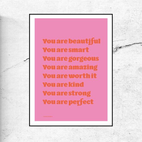 You are amazing - typographic print/poster - pink & orange letters - A4