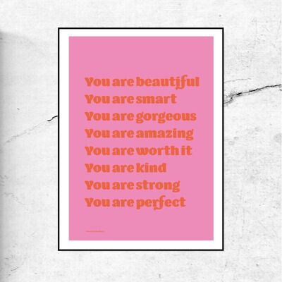 Du bist erstaunlich – typografischer Druck/Poster – rosa & orange Buchstaben – A4