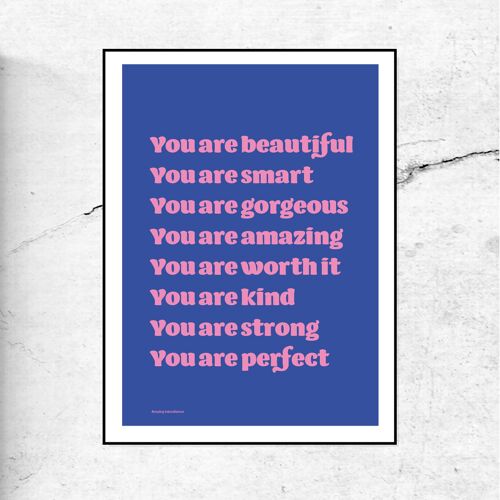 You are amazing - typographic print/poster - blue & pink letters - A4