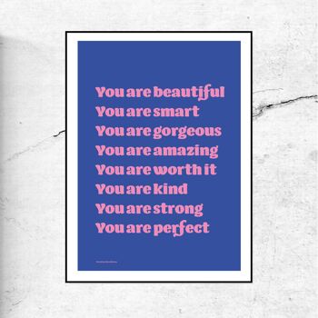 You are amazing - impression/affiche typographique - lettres bleues et roses - A4
