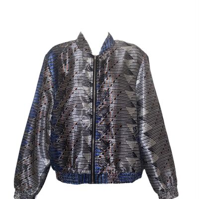 Blue Print Silk Bomber Jacket