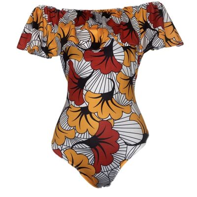 Red & Yellow Fan Print Body Suit