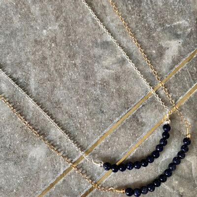 Goldstone Round Bead Necklace - Sterling Silver