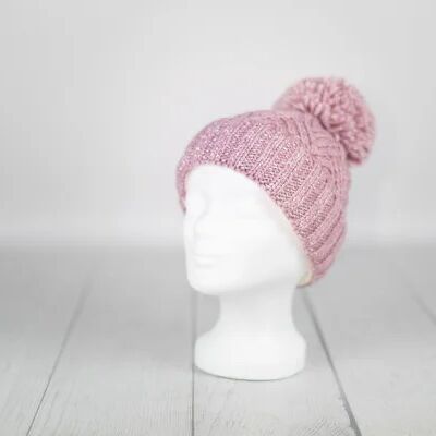 Strickmütze gefüttert mit Bommel rose reflektierend