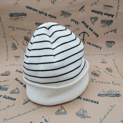 Mütze gestreift Bio Baumwolle Weiß mit marine Streifen-Name: Katteker Eric
