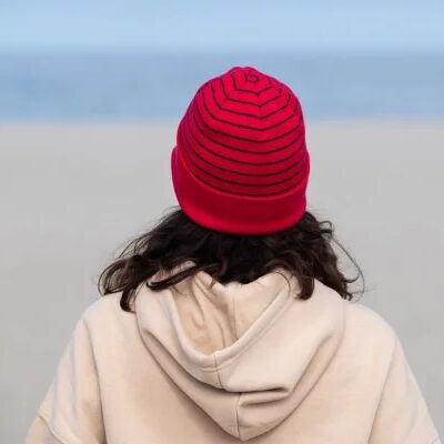 Mütze gestreift Bio Baumwolle Rot mit Marine Streifen- Name: Daddeldu Dennis