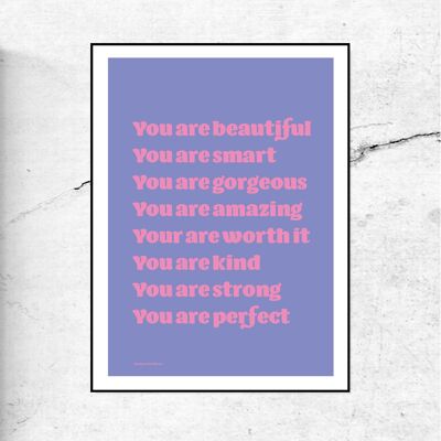 You are amazing - affiche/affiche typographique - lettres lilas & roses - 30x40