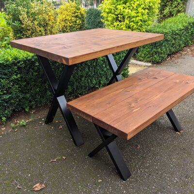X-Leg dining table and bench set - Dark Oak stain