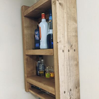 Rustic Wooden Alcohol Shelf - Flat packed Dark Oak stain