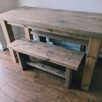 2m long dining table and bench set in dark oak