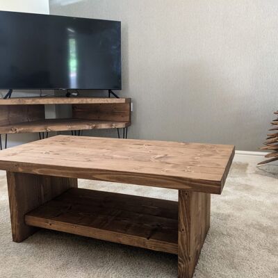 Coffee table with shelf - Grey washed effect