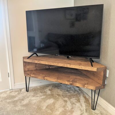 Hairpin leg corner TV unit - Dark Oak stain