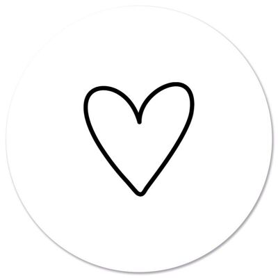 Círculo de pared dibujado corazón blanco - Ø 12 cm - Dibond - Recomendado