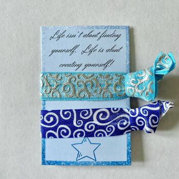 Cravate à cheveux élastique bleue, cadeau de positivité pour elle, cartes d'autonomisation, affirmation quotidienne, bracelets élastiques, cadeau de bandeau élastique 1