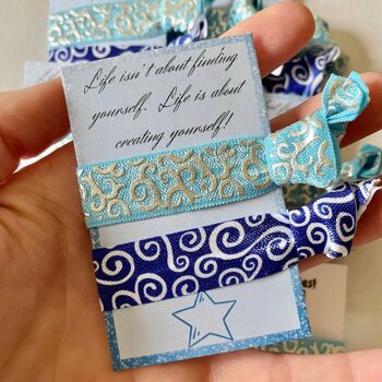 Cravate à cheveux élastique bleue, cadeau de positivité pour elle, cartes d'autonomisation, affirmation quotidienne, bracelets élastiques, cadeau de bandeau élastique 4