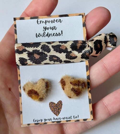 Gift for her, positivity gift leopard earrings, hairband