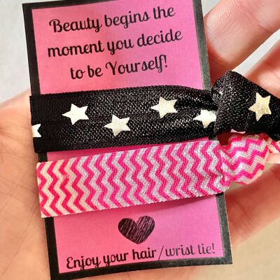 Cravates à cheveux pour femmes, cadeau de positivité pour elle, cartes d'autonomisation, affirmation quotidienne, cadeau de puissance de fille, cravate à cheveux, cadeau de bandeau élastique'
