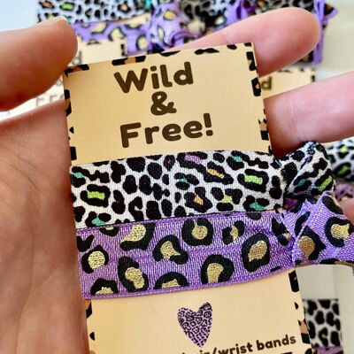 Regalo con estampado de leopardo, tarjetas de empoderamiento, tarjeta de positivismo, cintas elásticas para el cabello, Wild And Free, obsequios para mimar, suministros para cajas de suscripción, cinta para el cabello.