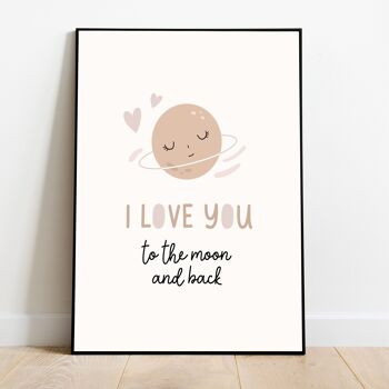 Affiche de chambre d'enfant t'aime jusqu'à la lune - A5