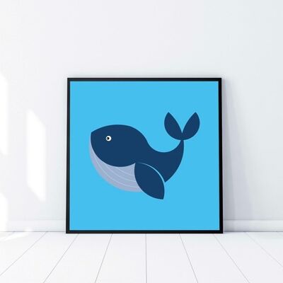Whale print.Nursery print.Playroom print.Giclee print. Giclee poster.Friendly whale. baby print