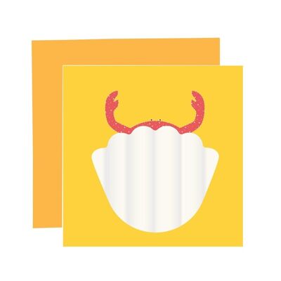 Emerging from lockdown. Crab in shell card. Friendly crab. Blank card.