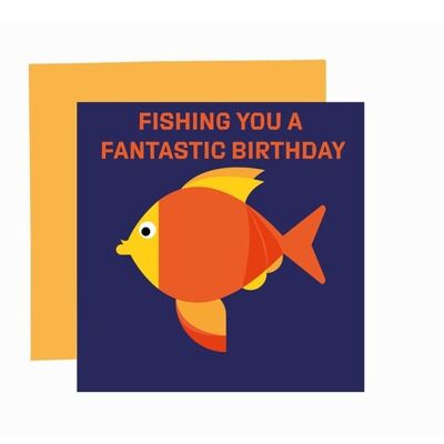 Fish birthday card. Fish card. 1st birthday. fun card. bright card. animal card. animal illustration. birthday card.happy birthday.eco card