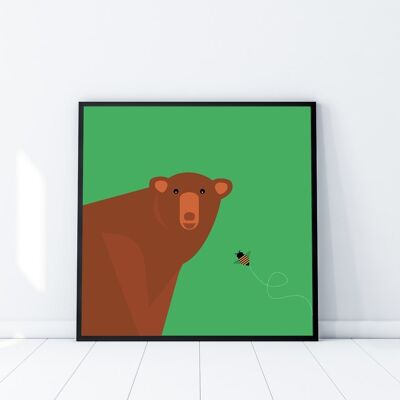 Bear print.Nursery print.Playroom print.Giclee print. Giclee poster.Friendly bear.New baby print